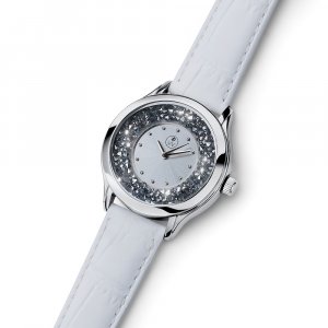 Ceas de damă cu cristale Swarovski Oliver Weber Rocks Steel white Leatherstrap