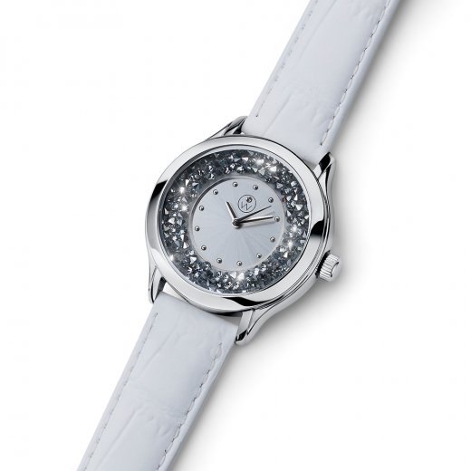 Ceas de damă cu cristale Swarovski Oliver Weber Rocks Steel white Leatherstrap