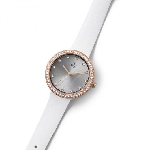 Ceas cu cristale Swarovski Oliver Weber Salzburg rose gold crystal white strap